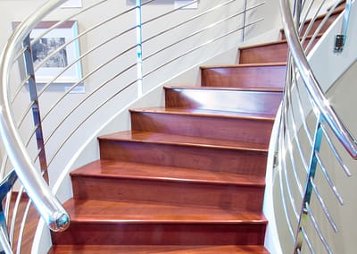 Jarrah timber floor in curved staircase with bullnose