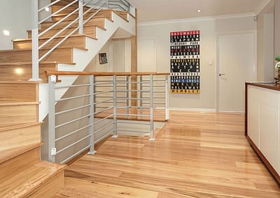 Blackbutt timber flooring in house with stairs