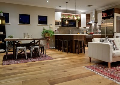 French Oak flooring in dining and living area