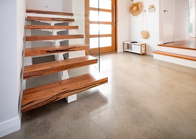 Marri timber flooring staircase on polished concrete floor