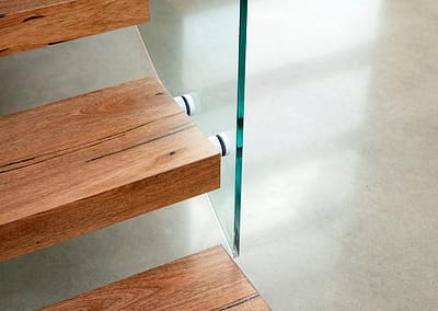 Marri floor stair treads on spine staircase