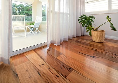 Marri timber flooring with beading along the sliding door area