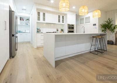 kitchen area with oak timber flooring