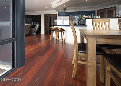 jarrah flooring in dining area and kitchen