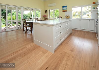 Australian timber flooring in kitchen and dining area